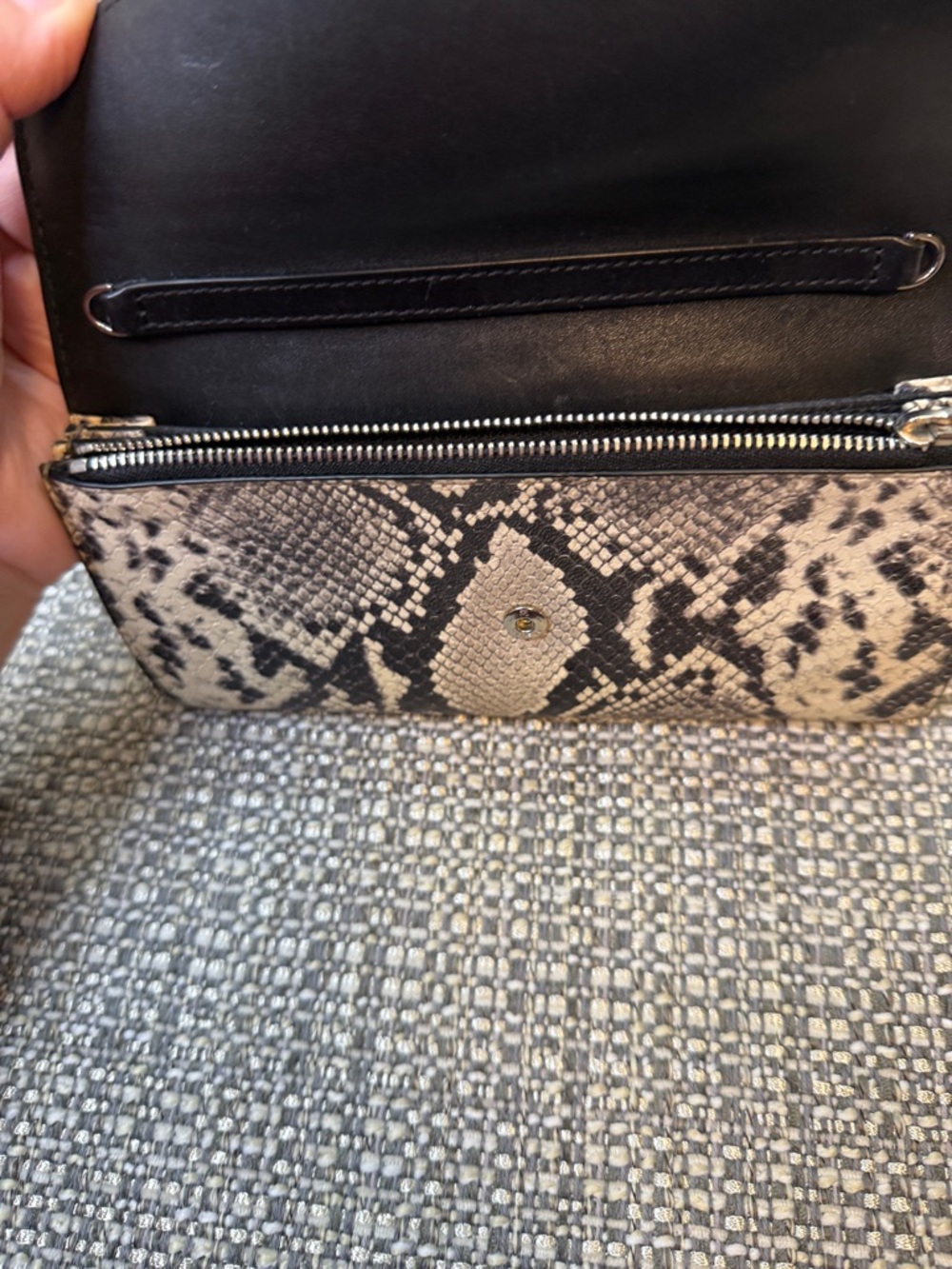 ALL SAINTS Genuine Calf Leather Chain Wallet Snake Skin-Like Cow Leather. - Picture 11 of 11